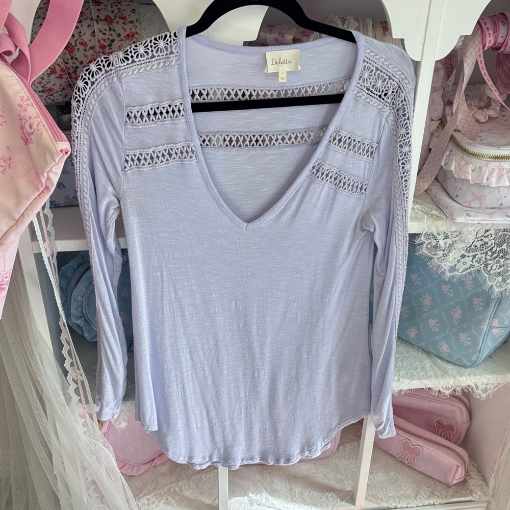 Anthropologie Lavender Crochet Accent Blouse